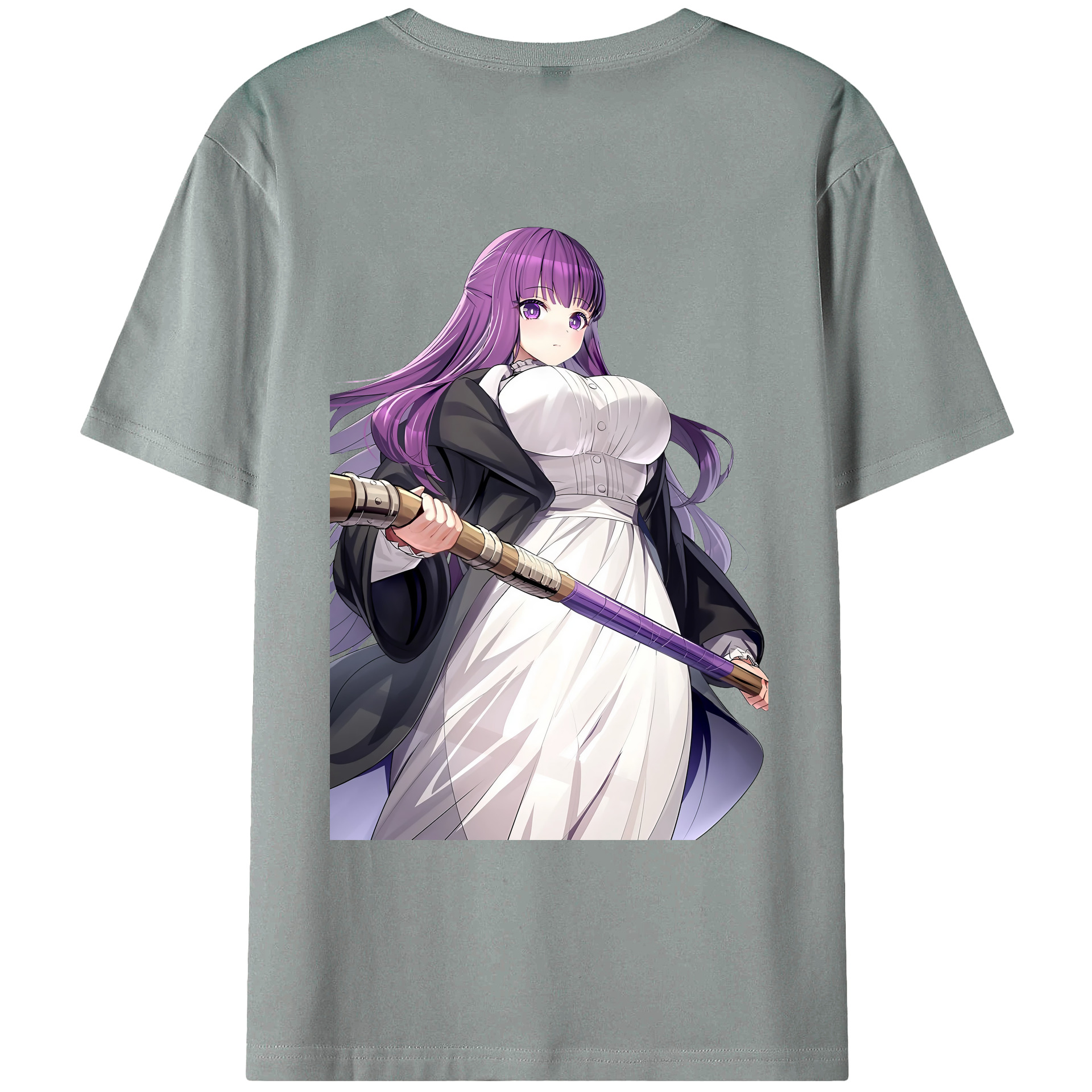 （画像用） 葬送のフリーレン Frieren 綿100％ メンズ半袖Tシャツ（バックプリント） 通気性